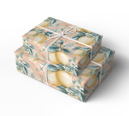 Zestvale – Lemon & Floral Peach Botanical Wrapping Paper