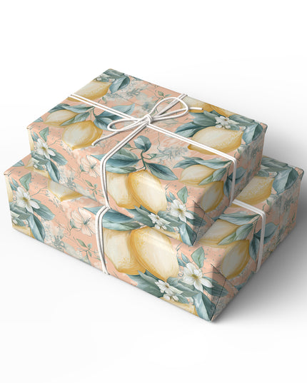 Zestvale – Lemon & Floral Peach Botanical Wrapping Paper