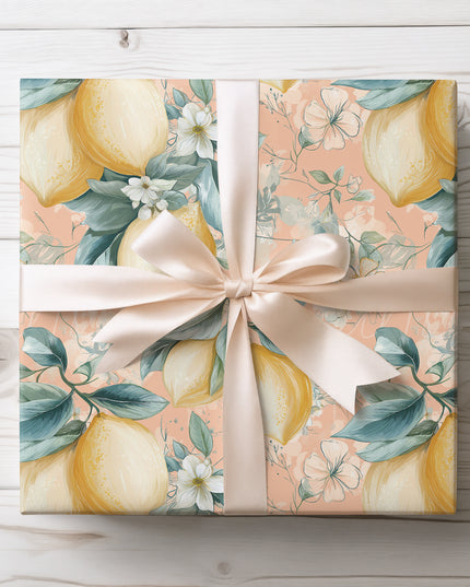 Zestvale – Lemon & Floral Peach Botanical Wrapping Paper