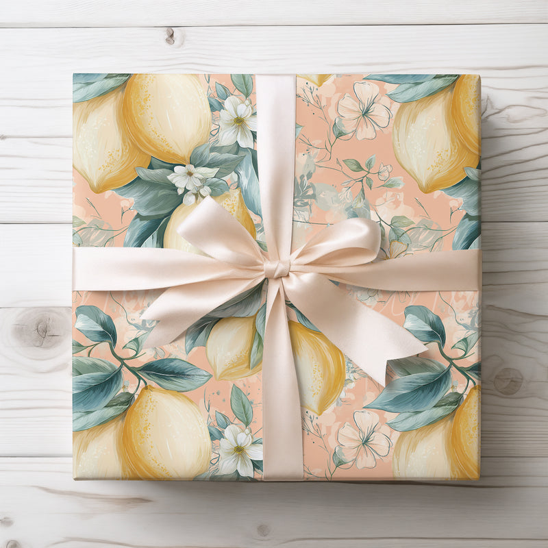 Zestvale – Lemon & Floral Peach Botanical Wrapping Paper