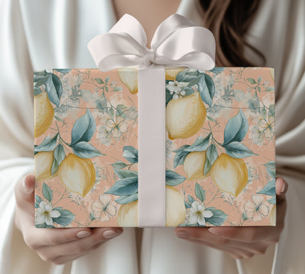 Zestvale – Lemon & Floral Peach Botanical Wrapping Paper