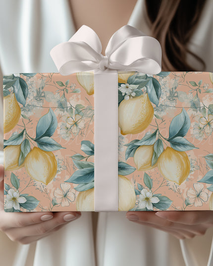 Zestvale – Lemon & Floral Peach Botanical Wrapping Paper