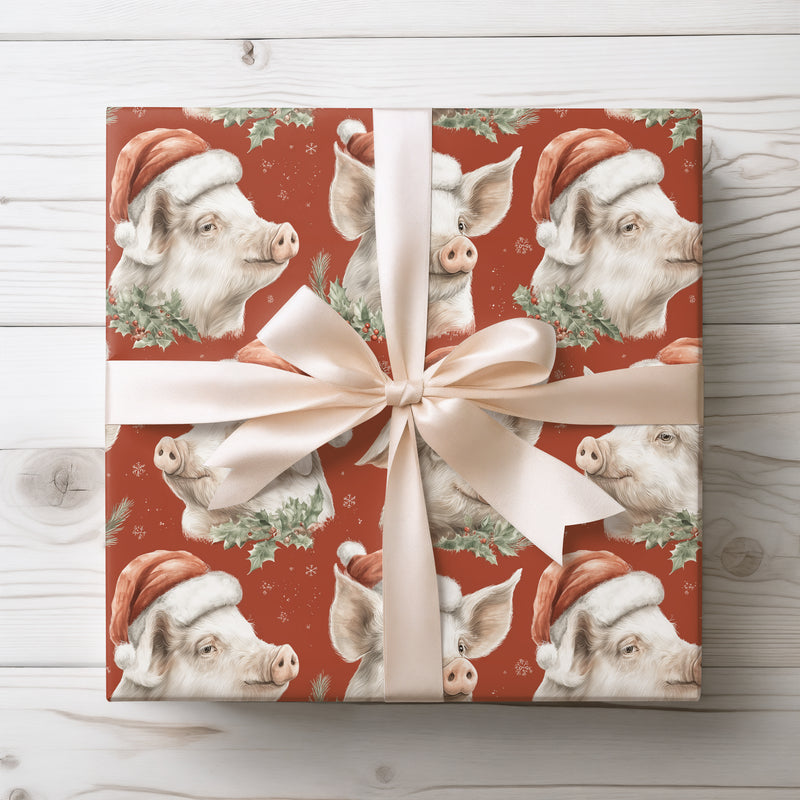SnoutFest – Festive Pig Faces with Santa Hat Wrapping Paper