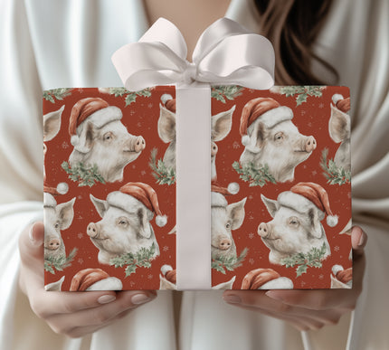 SnoutFest – Festive Pig Faces with Santa Hat Wrapping Paper