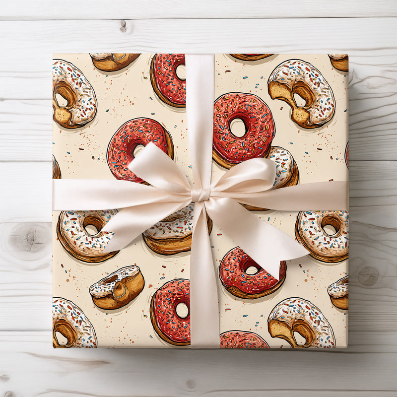 Frostloop – Pink & White Donuts with Sprinkles Wrapping Paper