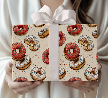 Frostloop – Pink & White Donuts with Sprinkles Wrapping Paper