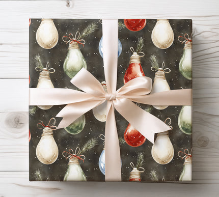 Bring sparkle to your gifts with Twinkle Bulbs wrapping paper featuring colorful festive light bulbs. Perfect for holiday presents, birthdays, and celebrations. Smooth finish with vibrant, glowing colors.