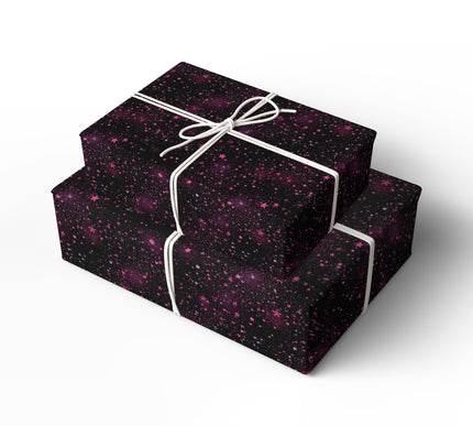 StarBlush – Pink Stars on Black Galaxy Night Wrapping Paper