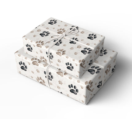PawDots – Cute Dog Paw Prints in Neutral Tones Wrapping Paper
