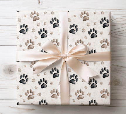 Delight pet lovers with PawDots wrapping paper, featuring cute dog paw prints in soft neutral tones. Perfect for birthdays, pet celebrations, and animal-themed gifts. High-quality paper with charming design.