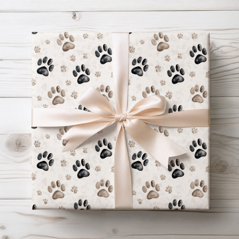 PawDots – Cute Dog Paw Prints in Neutral Tones Wrapping Paper