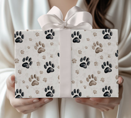 PawDots – Cute Dog Paw Prints in Neutral Tones Wrapping Paper