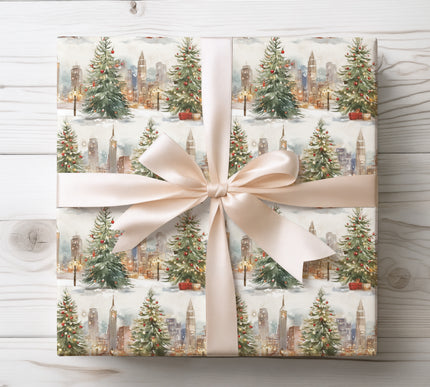 Celebrate the magic of the holidays with Midnight Noel wrapping paper. Featuring an elegant cityscape at night, ideal for Christmas gifts, urban-themed celebrations, and festive parties. Smooth paper with rich, deep colors.