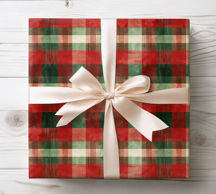 Add a timeless touch to holiday gifts with Evergreen Noel wrapping paper. Featuring a classic green and red plaid pattern, perfect for Christmas presents, holiday parties, and festive occasions. High-quality paper with vibrant colors.