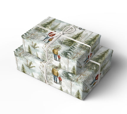 Everwhite Journey – Father & Son Walking in Snowy Forest Wrapping Paper