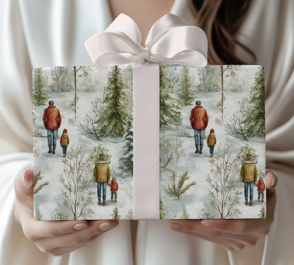Everwhite Journey – Father & Son Walking in Snowy Forest Wrapping Paper