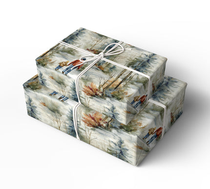 Winter’s Pathway – Father & Son Walking in Snowy Forest Wrapping Paper