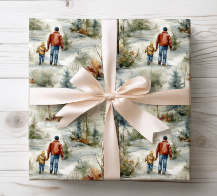 Capture the spirit of winter family moments with Winter’s Pathway wrapping paper. Featuring a father and son walking through a snowy forest, perfect for seasonal gifts, holidays, and meaningful celebrations. Smooth, high-quality finish.