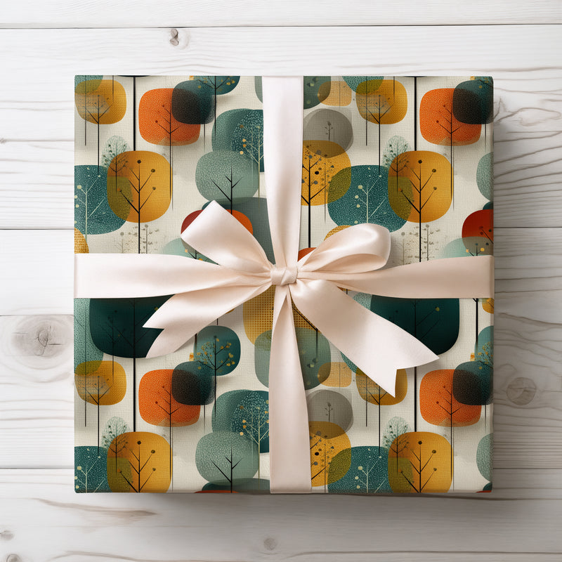 Forest Echo Reverie – mid‑century forest gift wrap