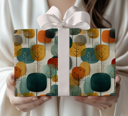 Forest Echo Reverie – mid‑century forest gift wrap