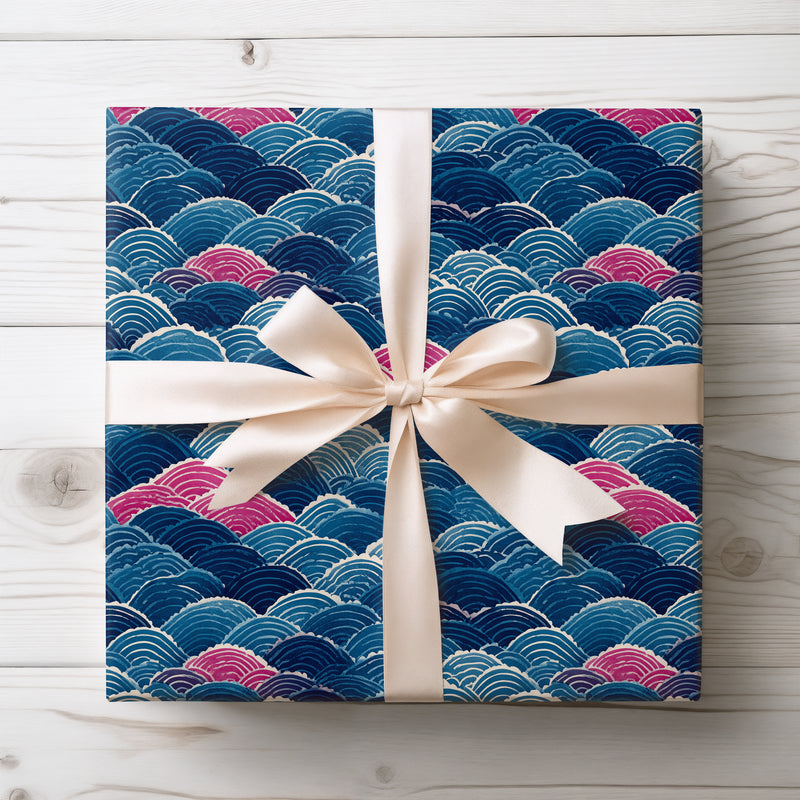 Sakura‑Tide Crest - Japanese Wave Pattern Wrapping Paper