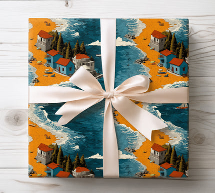 Bring the calming beauty of the coast to your gifts with Seaside Reverie wrapping paper. Featuring dreamy beach and holiday scenes, it’s ideal for summer birthdays, vacation gifts, and seaside celebrations. Smooth texture and rich colors.