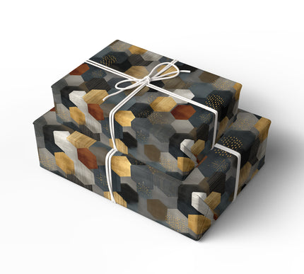 Golden Nexus Mosaic – modern hexagon gift wrap