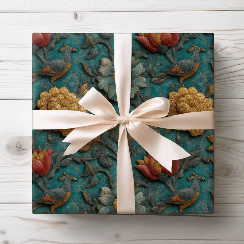 Regal Splendor - Ornate Botanical Bas-Relief Mural Wrapping Paper