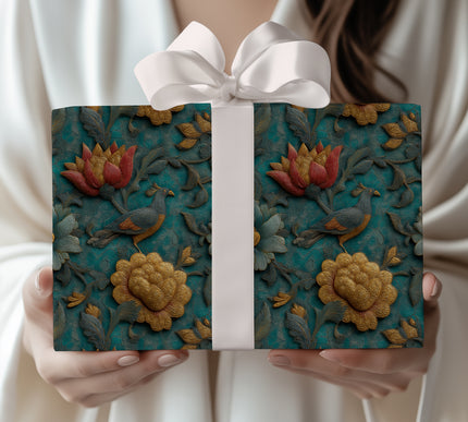 Regal Splendor - Ornate Botanical Bas-Relief Mural Wrapping Paper
