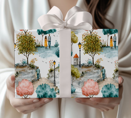 Starlit Promenade – Romantic Park Walk Scene Wrapping Paper