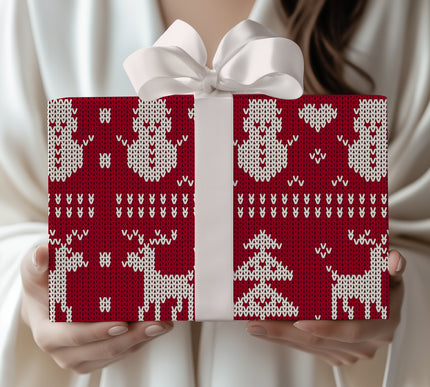 Bring timeless Christmas tradition with Nordic Hearth, a red knit reindeer wrapping paper inspired by cozy Nordic sweaters. Ideal for festive gift-giving, family gatherings, or rustic winter themes. Available in glossy or matte finishes for a perfect holiday presentation. 