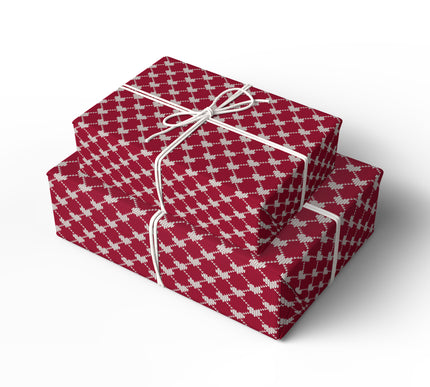 Crimora – Festive Red Knit Wrapping Paper with White Hearts