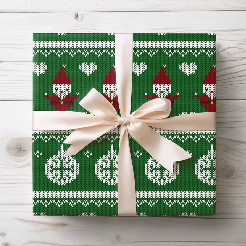 Jorvik – Green Christmas Wrapping Paper with Santa and Ornaments