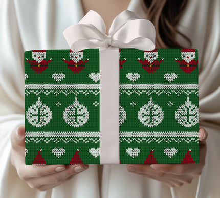 Jorvik – Green Christmas Wrapping Paper with Santa and Ornaments