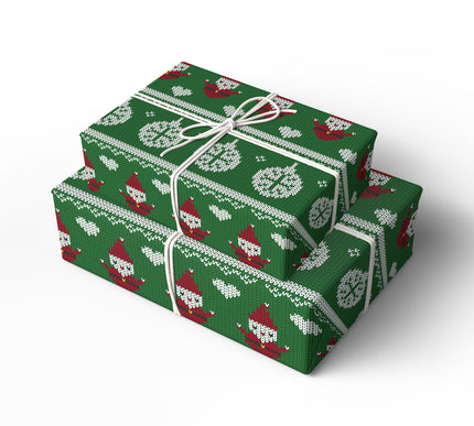 Jorvik – Green Christmas Wrapping Paper with Santa and Ornaments