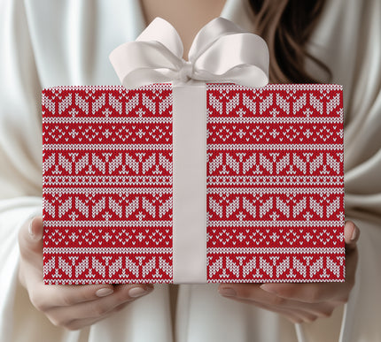 Frostreign – Nordic Arrows Knit Red & White Wrapping Paper