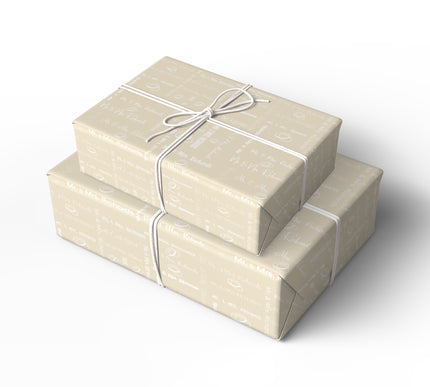 Ivorel – Classic Beige Wedding Script Wrapping Paper with Rings and Calligraphy