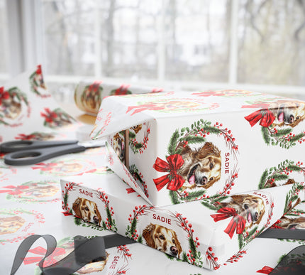 WreathWhisker – Personalized Pet with Christmas Wreath Wrapping Paper