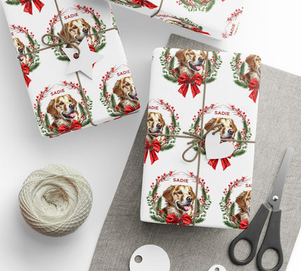 WreathWhisker – Personalized Pet with Christmas Wreath Wrapping Paper