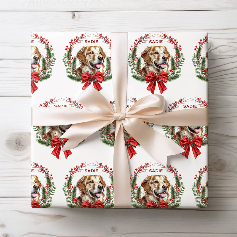 WreathWhisker – Personalized Pet with Christmas Wreath Wrapping Paper