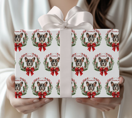 WreathWhisker – Personalized Pet with Christmas Wreath Wrapping Paper