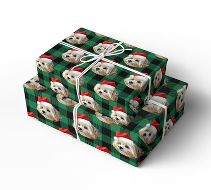 PlaidPaws Evergreen – Personalized Dog Christmas Wrapping Paper