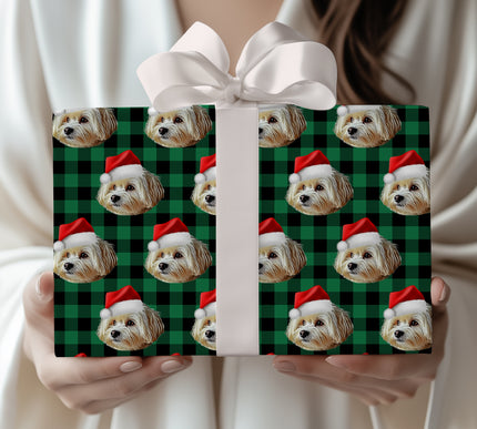PlaidPaws Evergreen – Personalized Dog Christmas Wrapping Paper