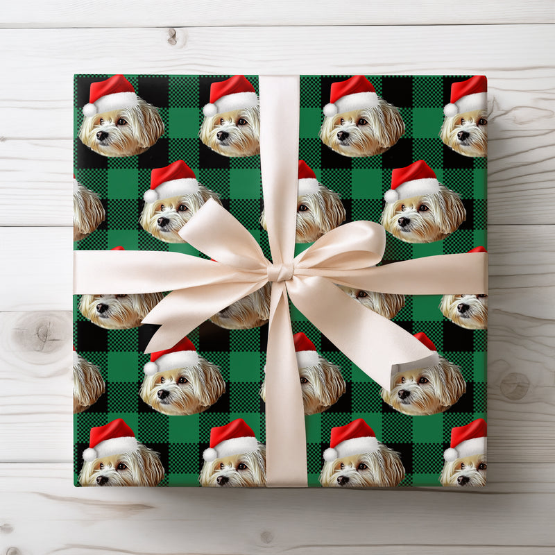 PlaidPaws Evergreen – Personalized Dog Christmas Wrapping Paper
