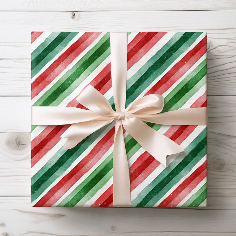 Evergleam – Watercolor Candy Stripe Christmas Wrapping Paper