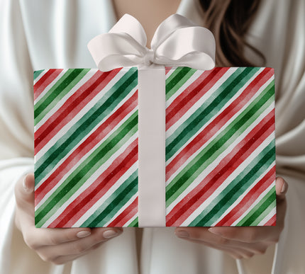 Evergleam – Watercolor Candy Stripe Christmas Wrapping Paper