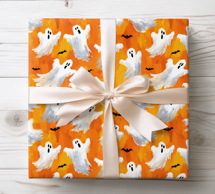 Artistic and eerie, PhantomBrush features painted ghost motifs. A unique Halloween wrapping paper for party favors and seasonal presents. 