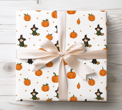 Playful and festive, PumpkinSprite showcases witches and pumpkins for Halloween. Perfect for children’s treats and themed gift wrapping. 