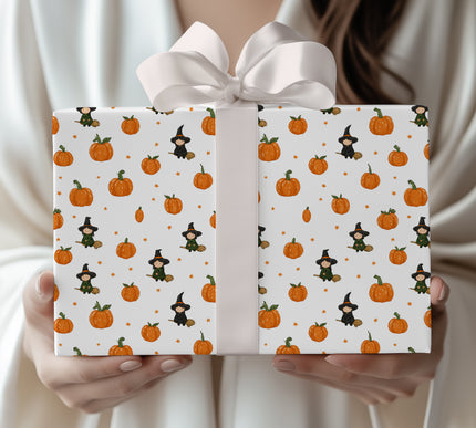 PumpkinSprite – Cute Witch & Pumpkin Halloween Wrapping Paper