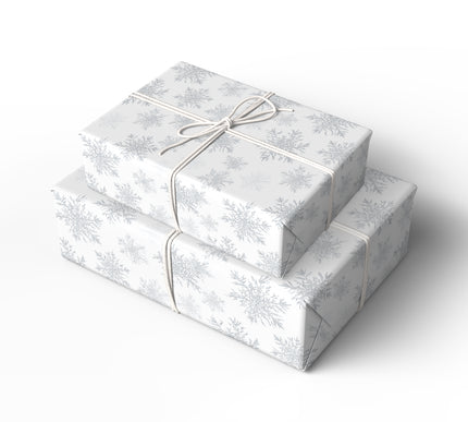 FrostWhisper – White Snowflake Wrapping Paper